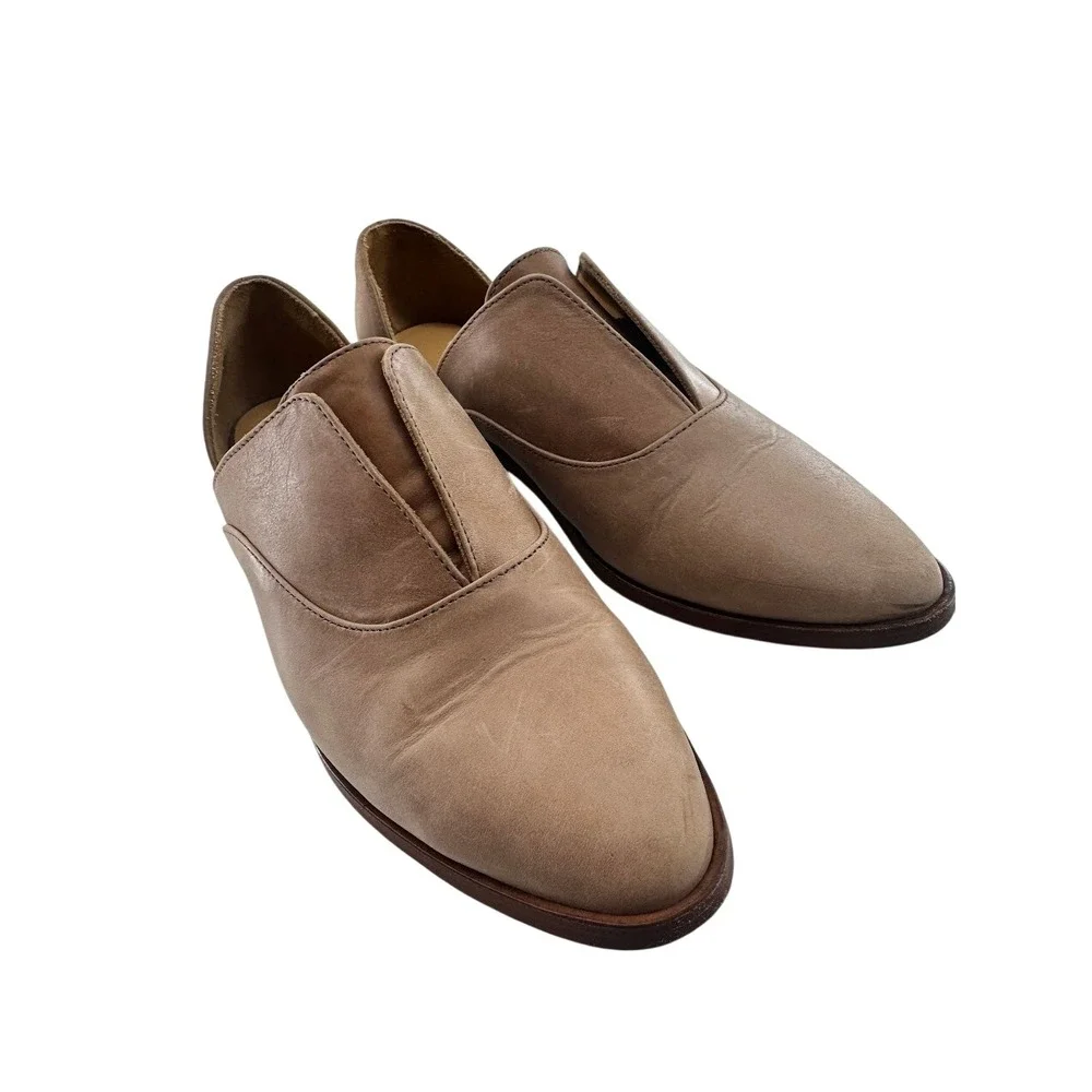 Nisolo Emma D'Orsay Oxford 2.0 Flats Tan Leather Pointed Toe Size 8 Slip-On